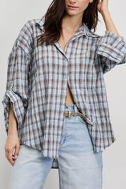 חולצת משבצות איטלקית תכלת