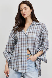 חולצת משבצות איטלקית תכלת