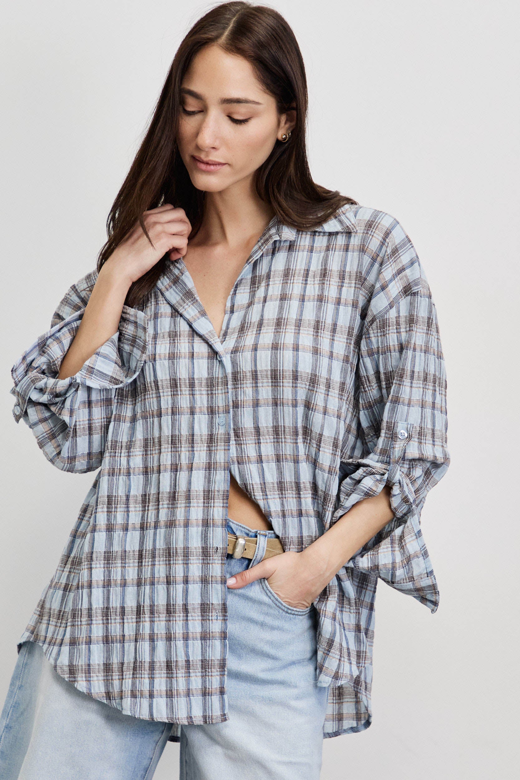 חולצת משבצות איטלקית תכלת