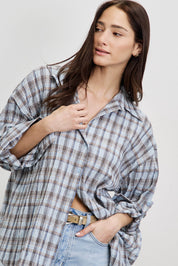 חולצת משבצות איטלקית תכלת