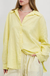 חולצת פשתן כותנה מכופתרת אוברסייז צהוב