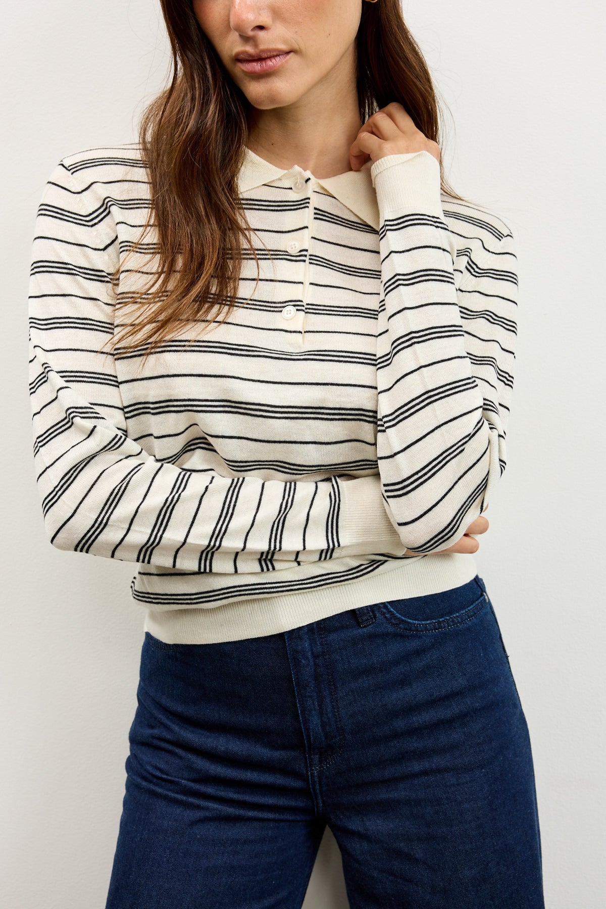 סריג פולו פסים שחור