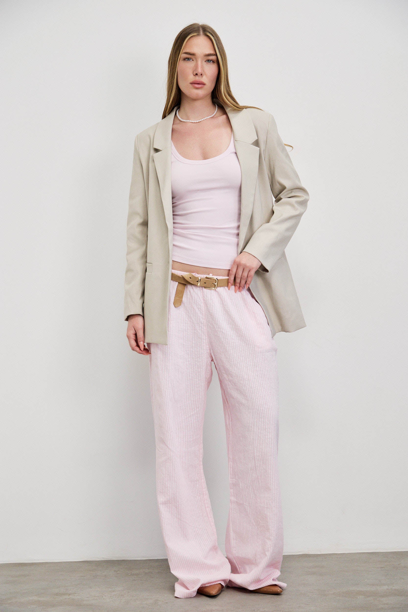 מכנסי פשתן פסים ורוד