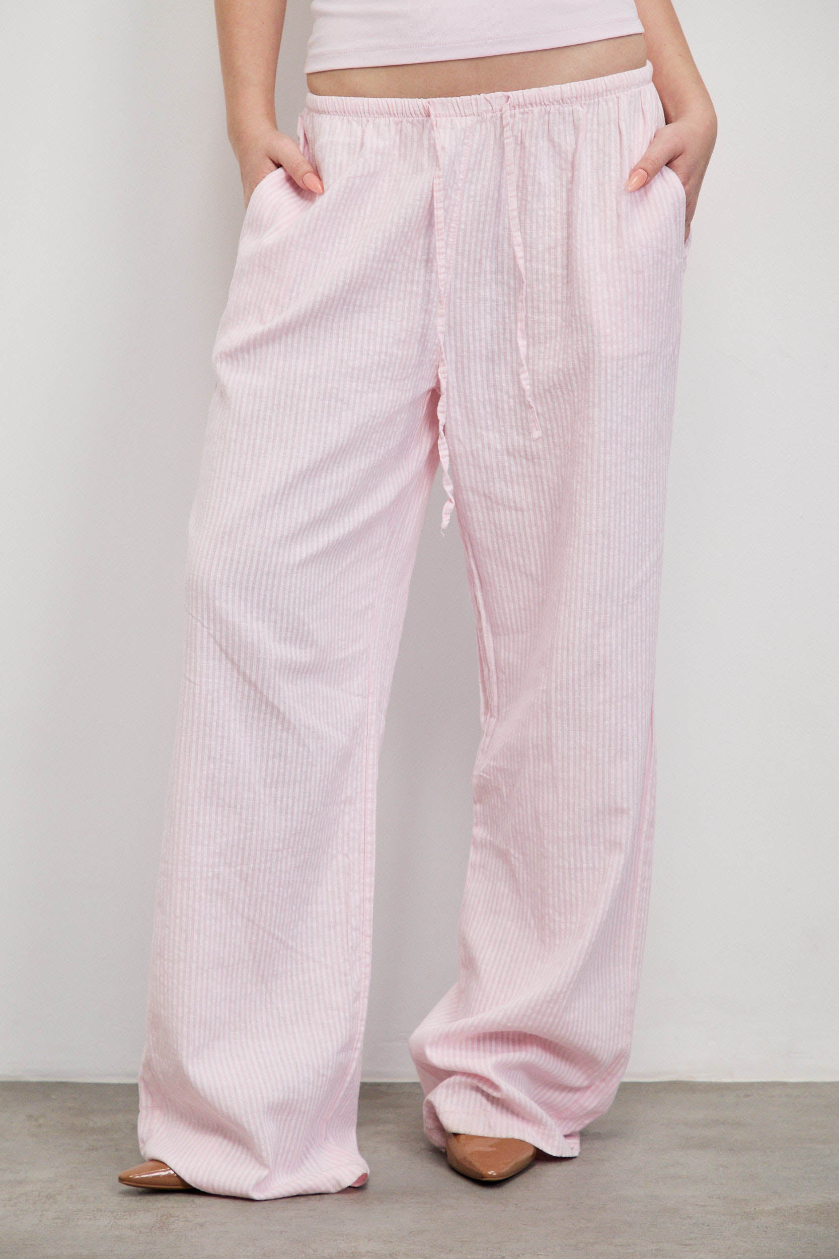 מכנסי פשתן פסים ורוד