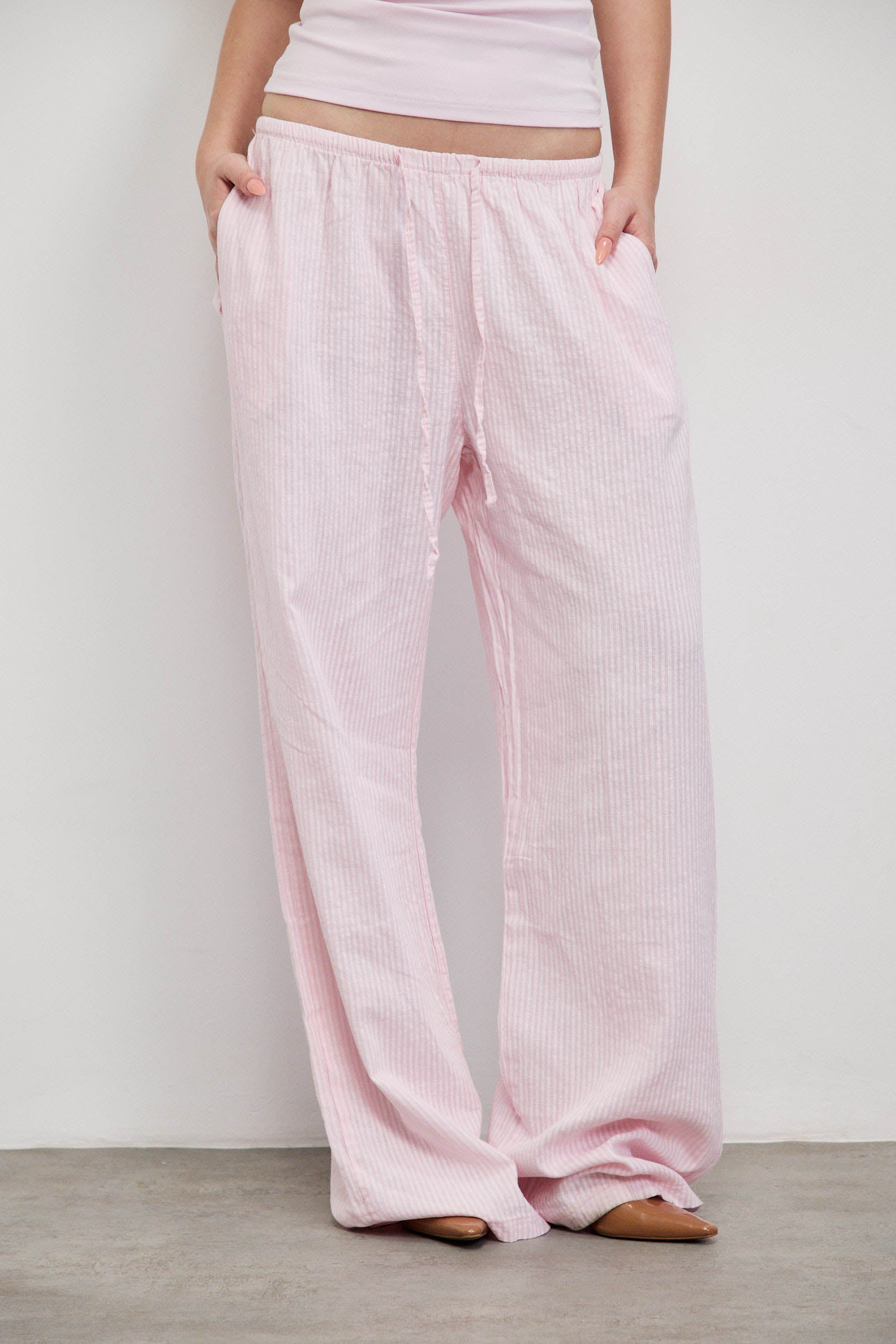 מכנסי פשתן פסים ורוד