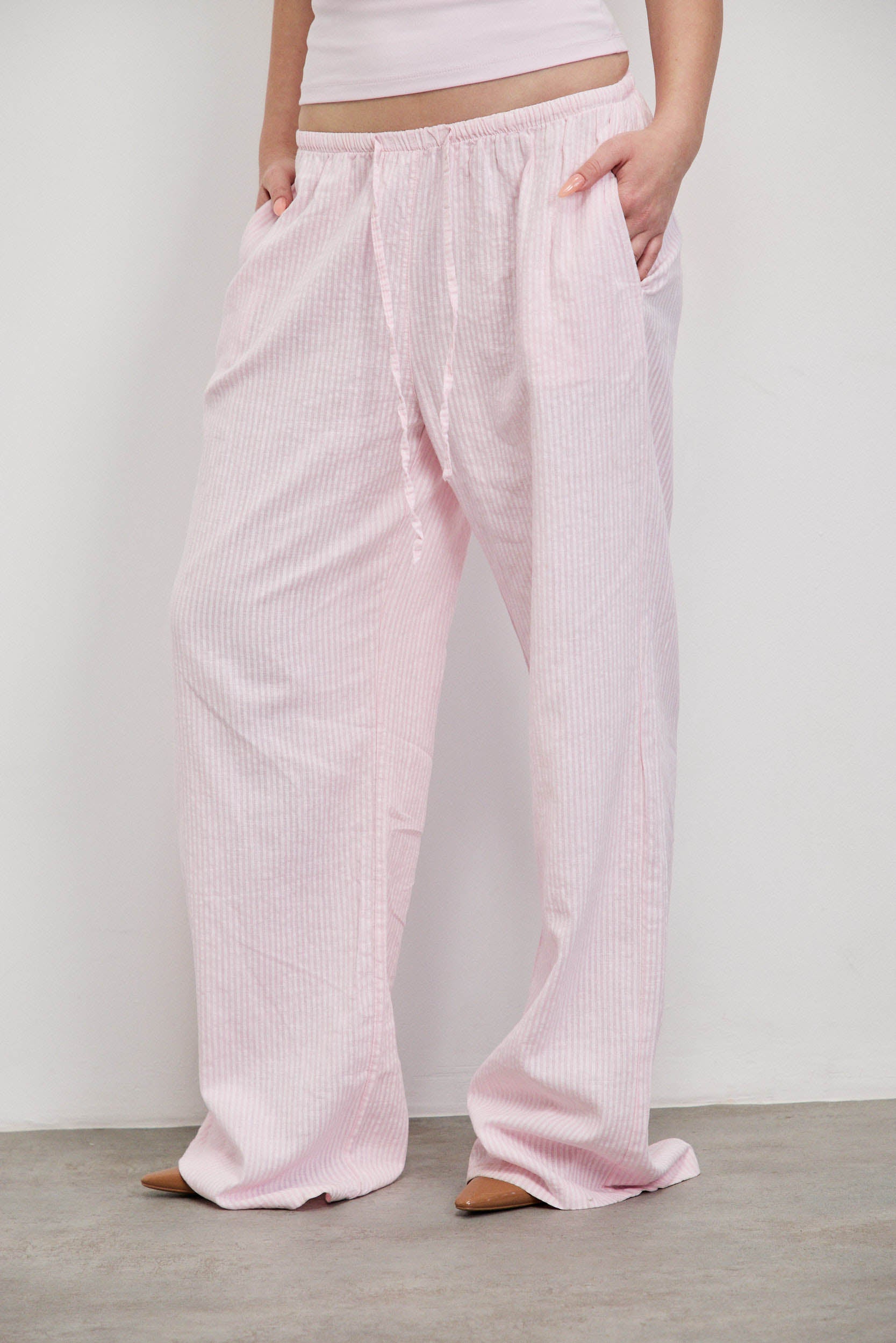 מכנסי פשתן פסים ורוד