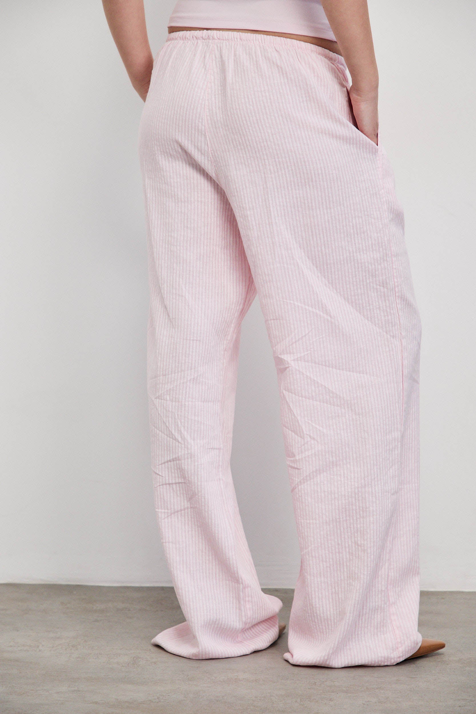 מכנסי פשתן פסים ורוד