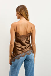 גופיית תחרה אסימטרית חומה