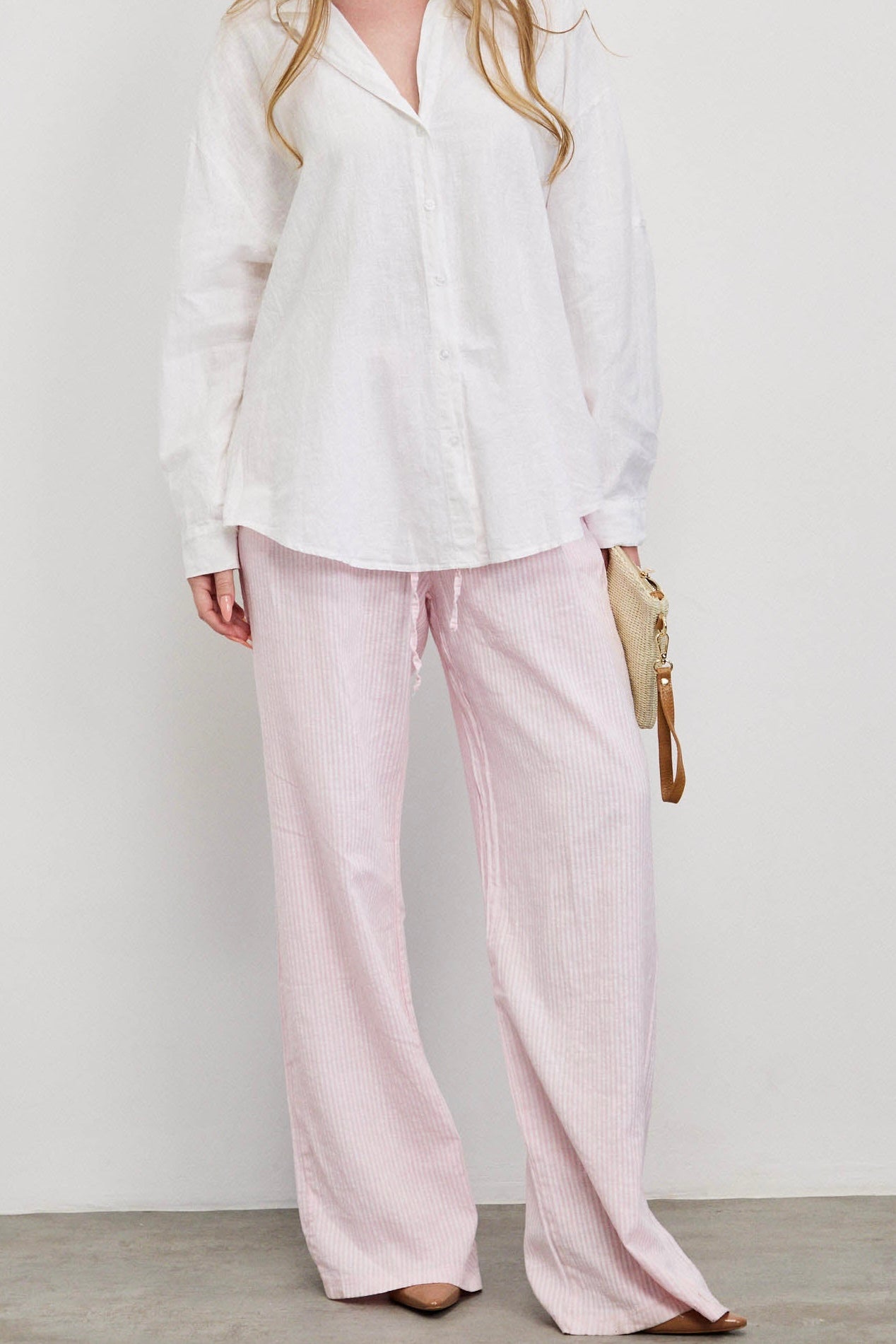 מכנסי פשתן פסים ורוד