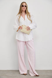 מכנסי פשתן פסים ורוד