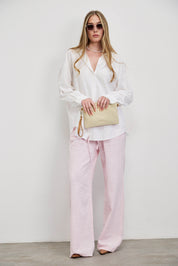 חולצת פשתן כותנה מכופתרת אוברסייז לבן