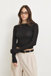 חולצת ניקי תחרה קשמיר שחורה