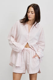 חולצת פשתן כותנה מכופתרת אוברסייז ורוד בהיר