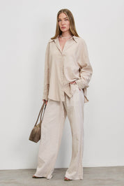 מכנסי פשתן פסים בז׳