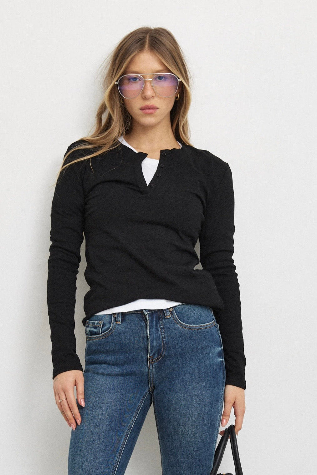 חולצת בייסיק כפתורים לומינה שחורה