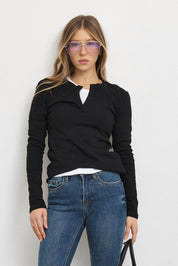 חולצת בייסיק כפתורים לומינה שחורה