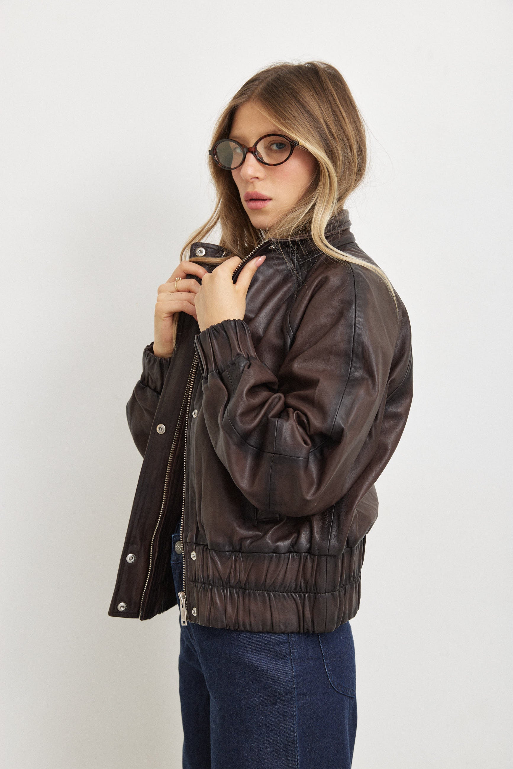 מעיל עור בומבר TASSIA LEATHER BOMBER JACKET