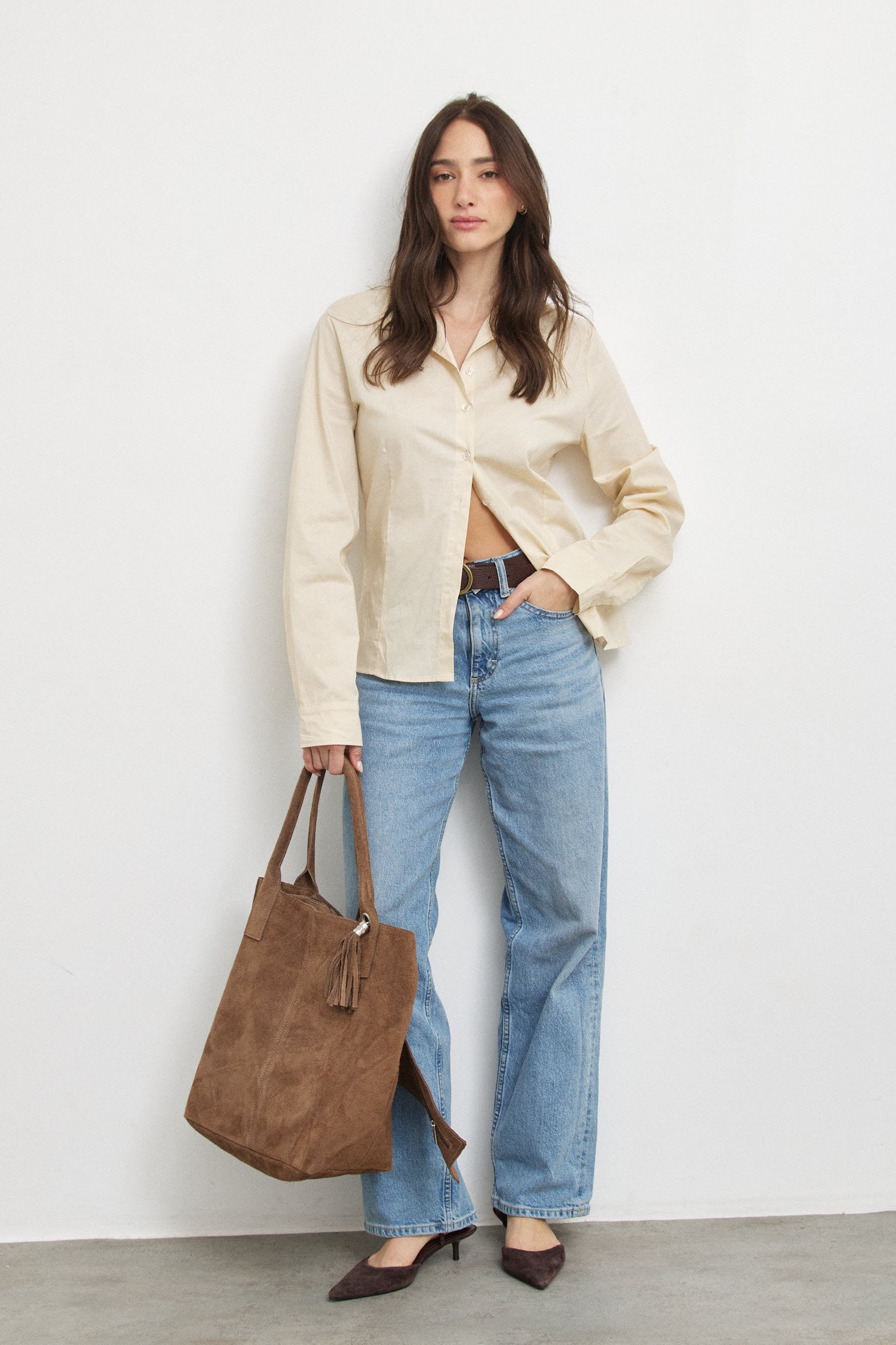 חולצה מכופתרת כותנה חמאה