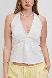 וסט פשתן קולר לבן