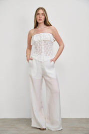 טופ סטרפלס תחרה לבן