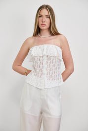 טופ סטרפלס תחרה לבן