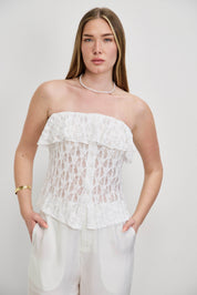 טופ סטרפלס תחרה לבן