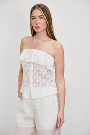 טופ סטרפלס תחרה לבן