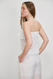 טופ סטרפלס תחרה לבן