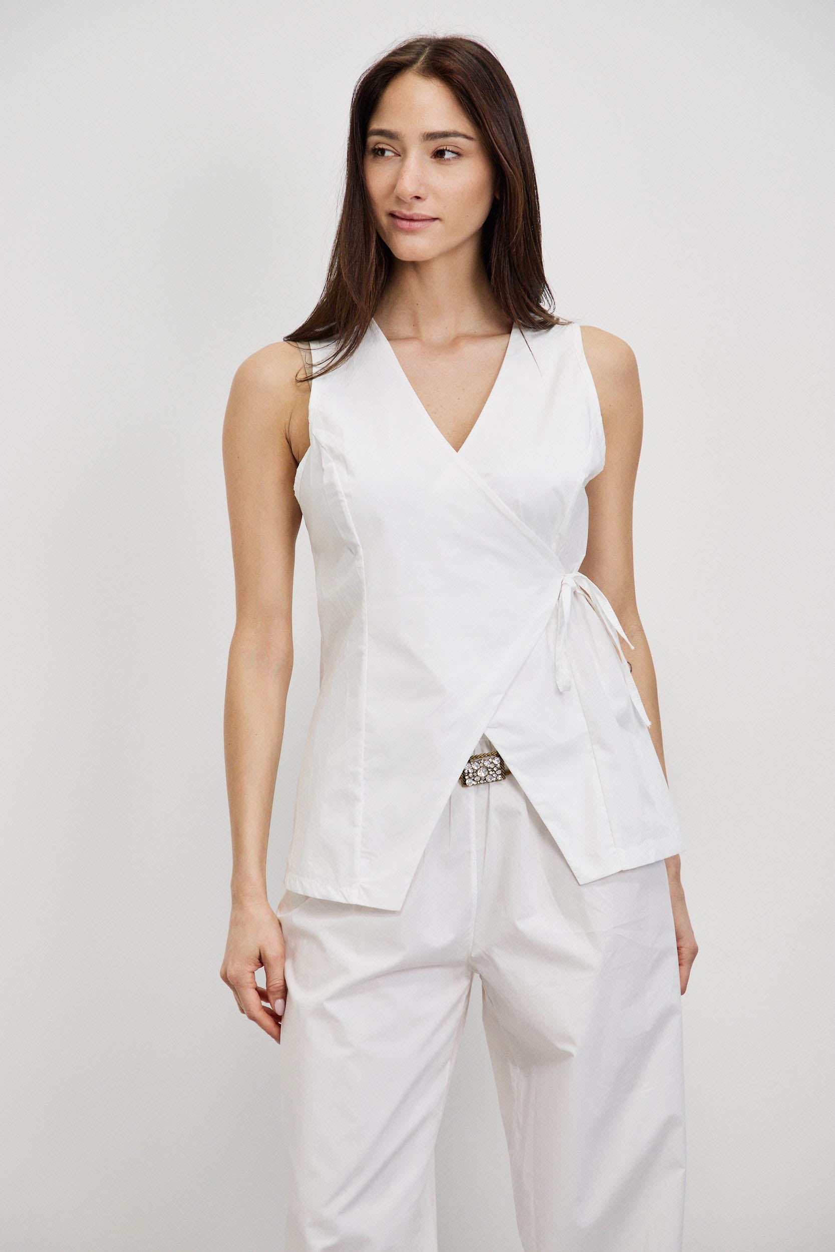 חולצת מעטפת כותנה לבן