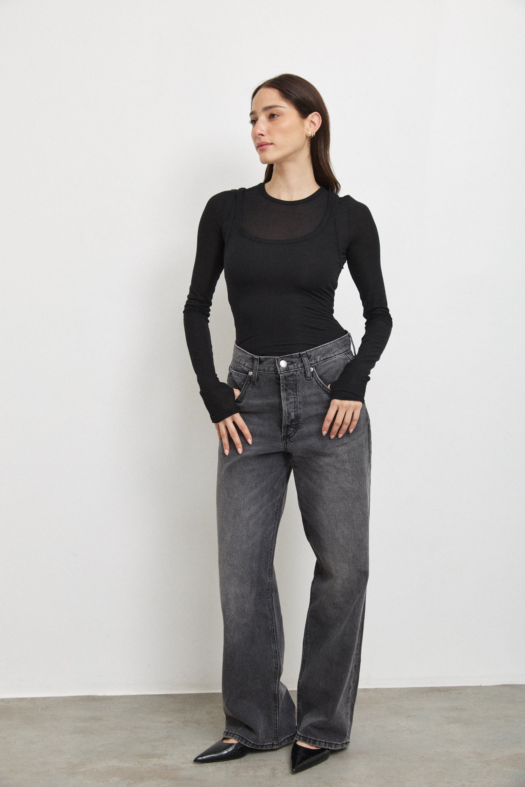 חולצת קשמיר שכבות שחורה