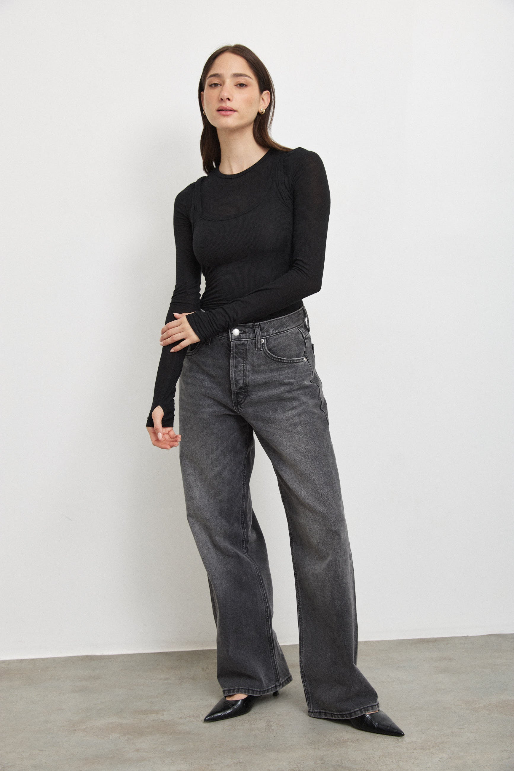 חולצת קשמיר שכבות שחורה