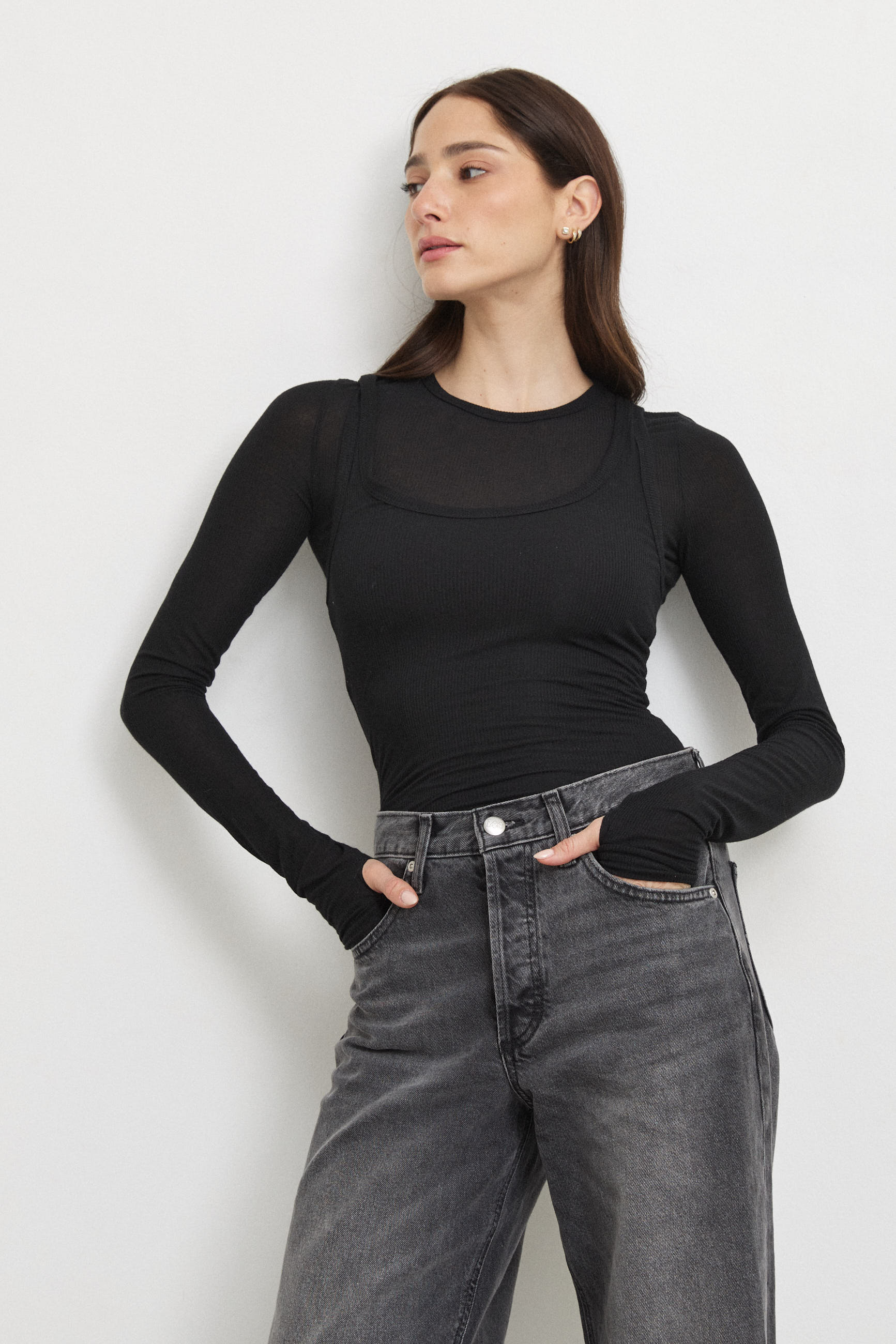 חולצת קשמיר שכבות שחורה