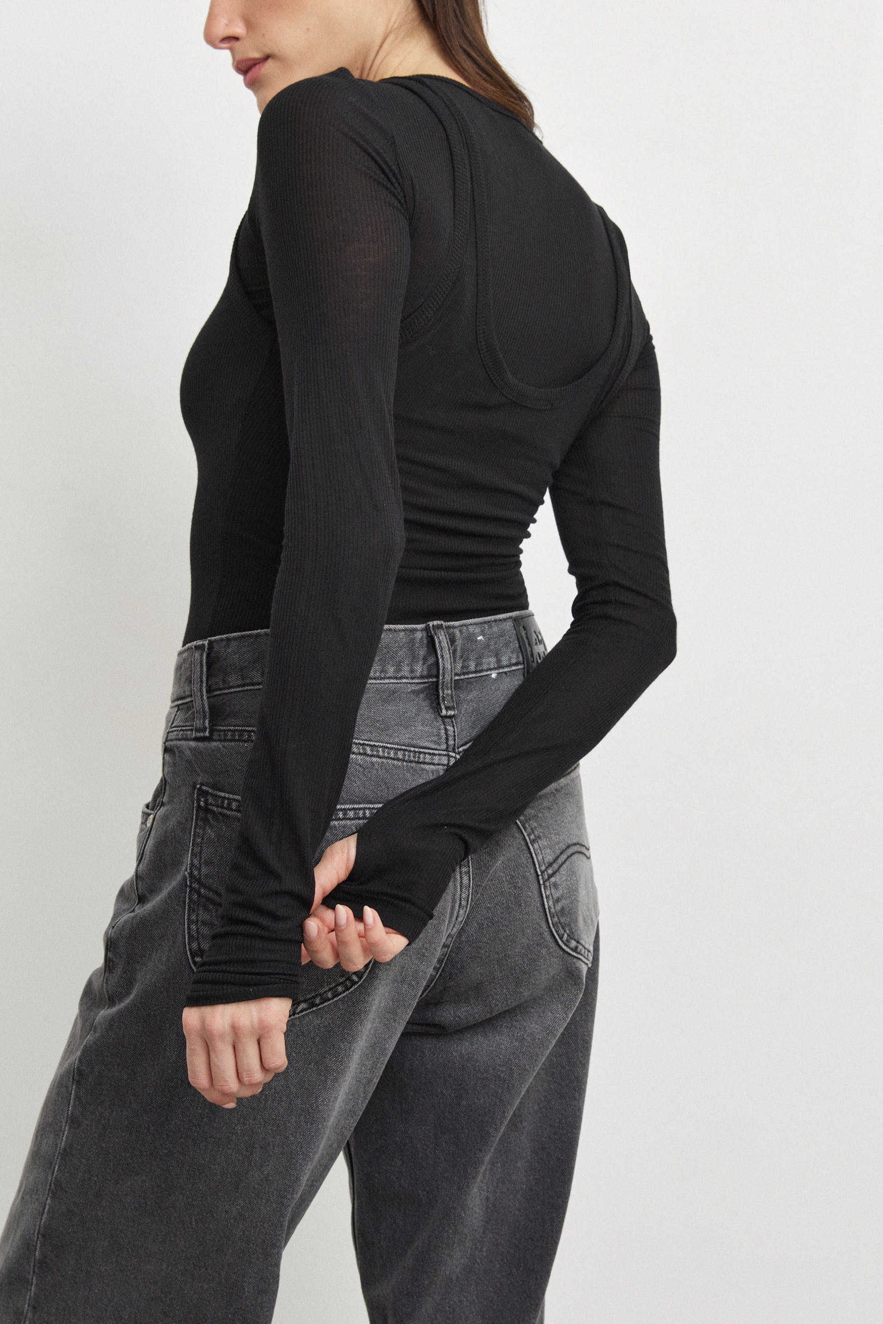 חולצת קשמיר שכבות שחורה