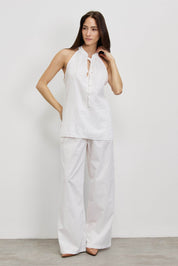 חולצת פשתן כותנה קולר לבן