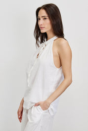 חולצת פשתן כותנה קולר לבן