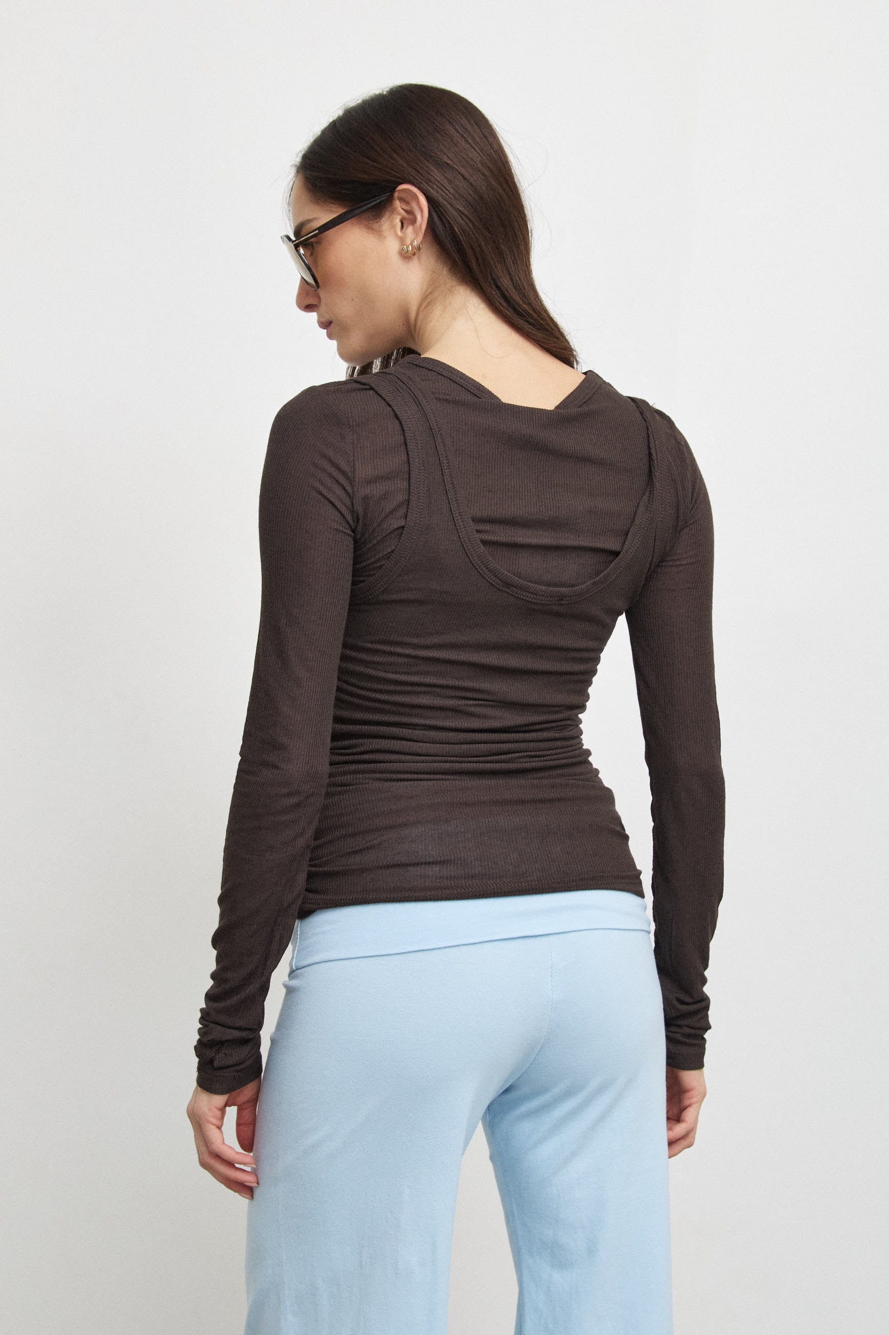 חולצת קשמיר שכבות חומה