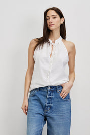 חולצת פשתן כותנה קולר לבן