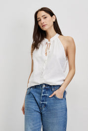 חולצת פשתן כותנה קולר לבן