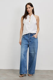 חולצת פשתן כותנה קולר לבן