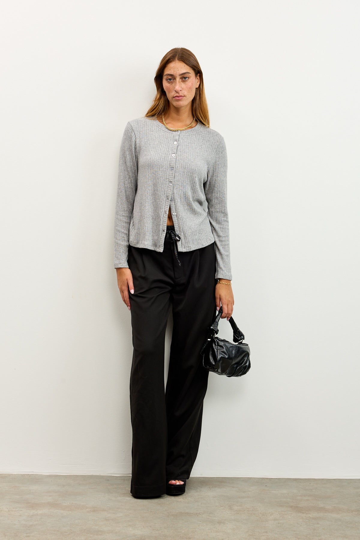 קרדיגן סריג ריב אפור