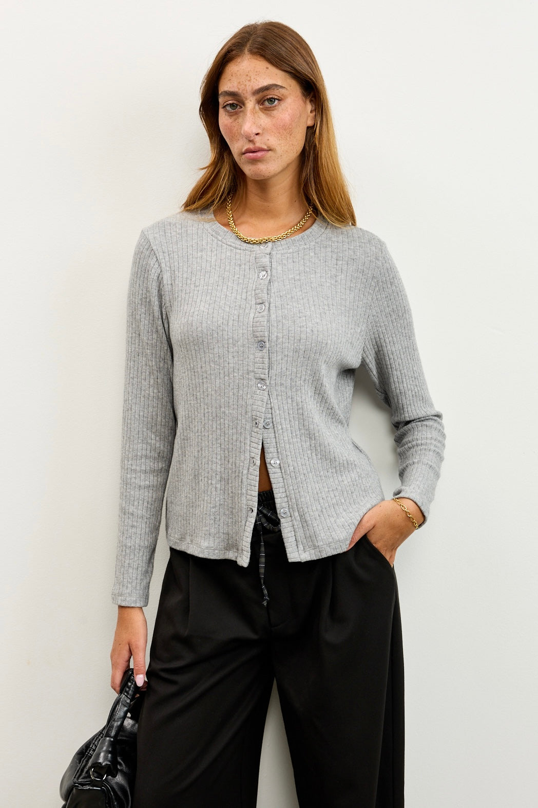 קרדיגן סריג ריב אפור