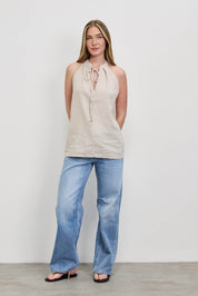 חולצת פשתן כותנה קולר בז