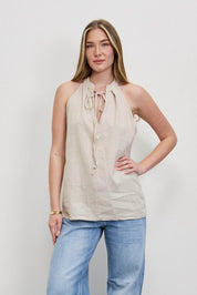 חולצת פשתן כותנה קולר בז