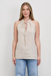 חולצת פשתן כותנה קולר בז