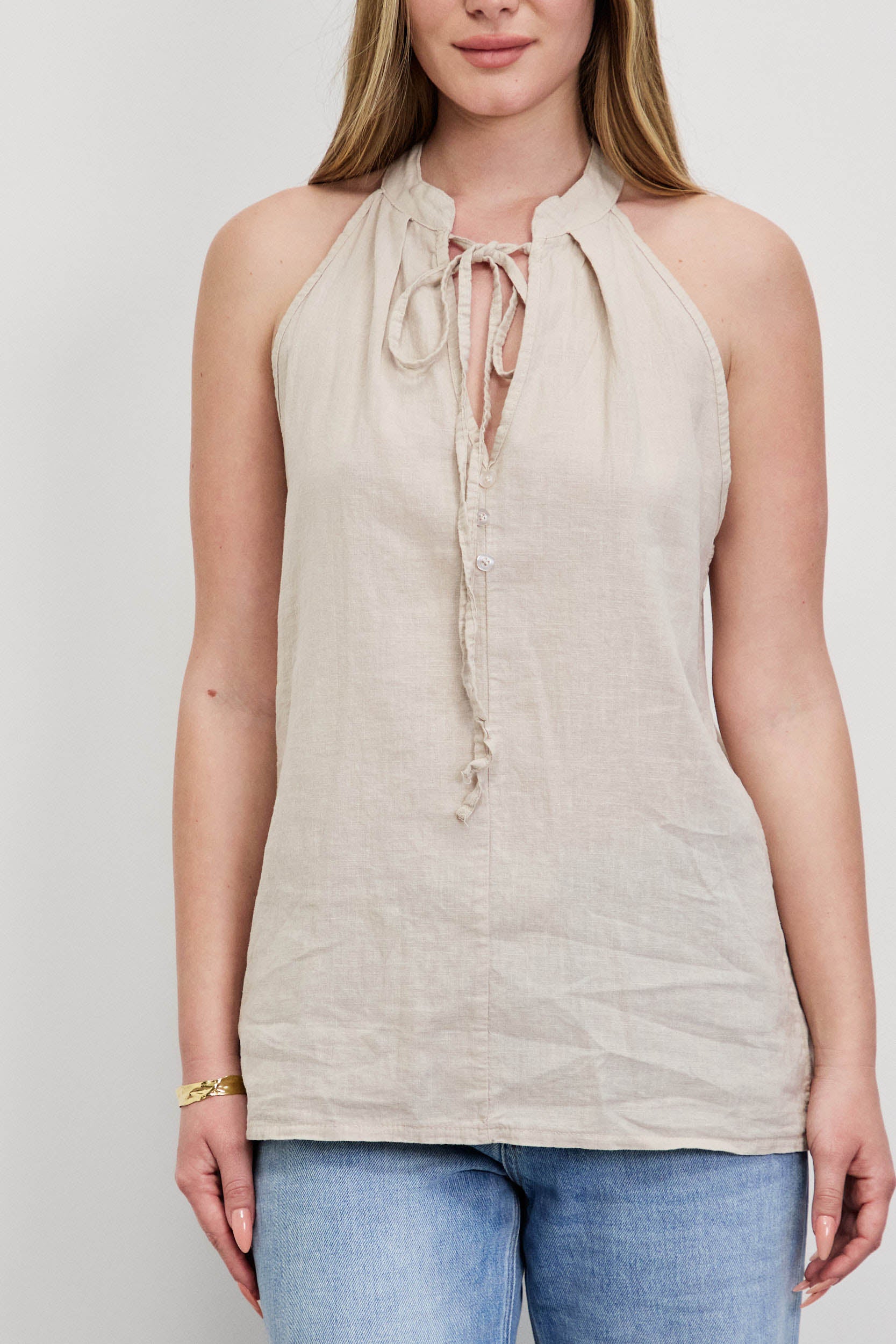 חולצת פשתן כותנה קולר בז