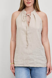 חולצת פשתן כותנה קולר בז