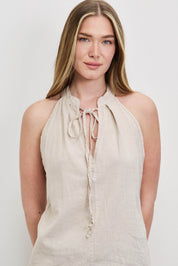 חולצת פשתן כותנה קולר בז