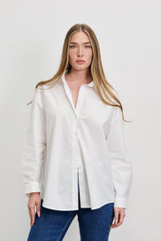 מכופתרת כותנה אוברסייז לבנה