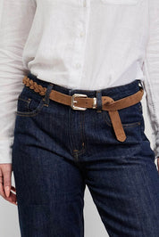 חגורת עור קלועה קלאסית חום