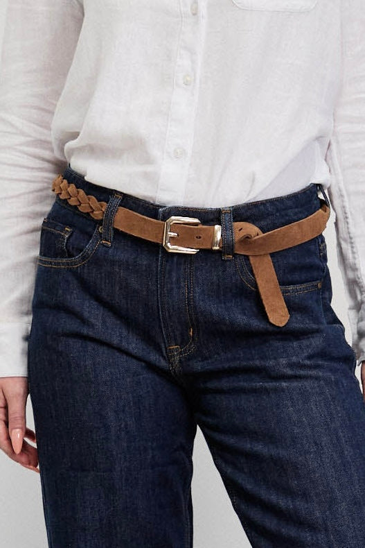 חגורת עור קלועה קלאסית חום